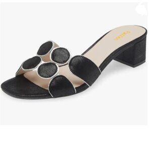 Pazzion Black Open Toe Chunky Heeled Slides Mules Slip On Mid Heel Sandals